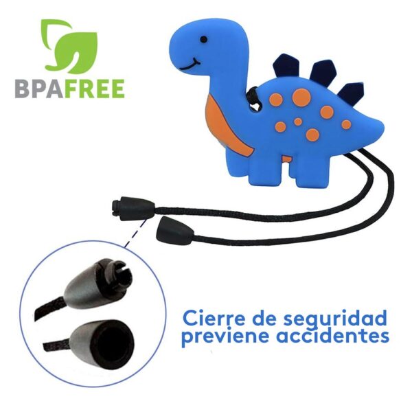 Collar Masticable Sensorial Dino Azul Úpale +3 cierre