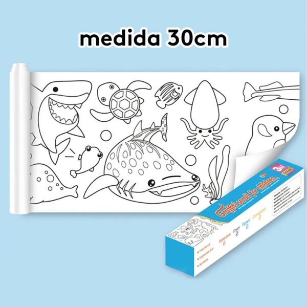 Rollo De Papel Para Colorear Mundo Marino 30cm x 3 metros medidas