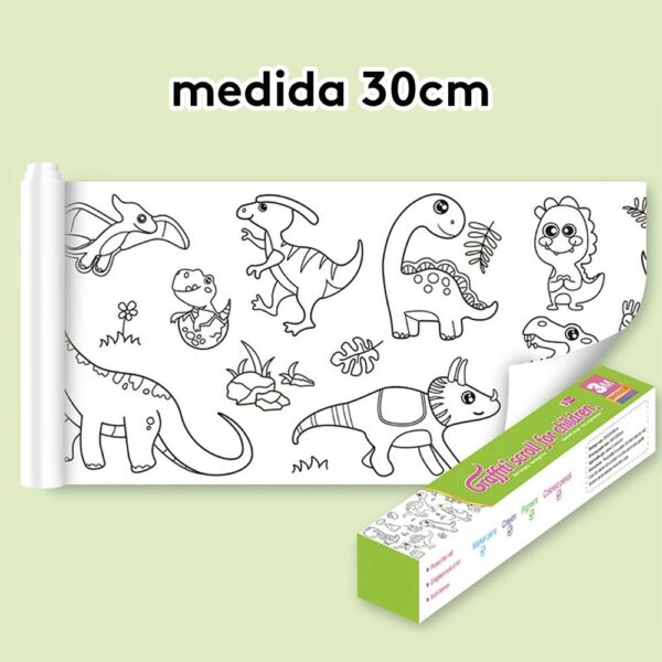 Rollo De Papel Para Colorear Dinosaurio 30cm x 3 metros medidas