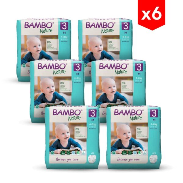 Pañal Bambo Nature Talla 3, M x 28 (4-8 kg) combo 6
