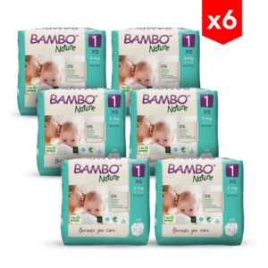 Pañal Bambo Nature Talla 1, Recien Nacido x 22 (2-4 kg) Combo x6