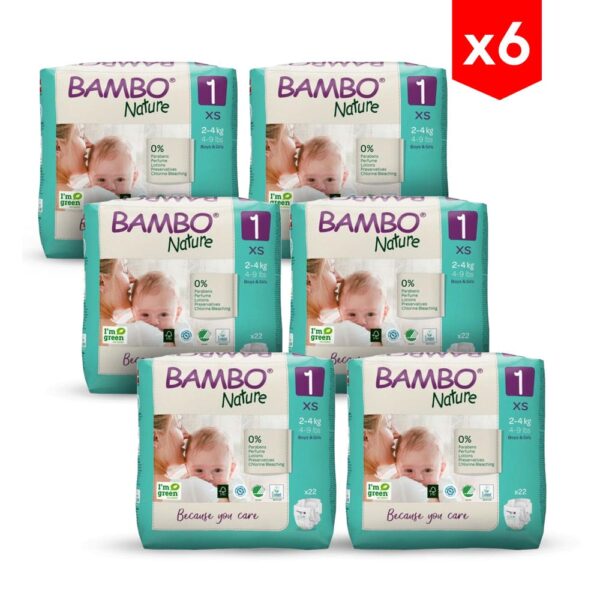 Pañal Bambo Nature Talla 1, Recien Nacido x 22 (2-4 kg) Combo x6