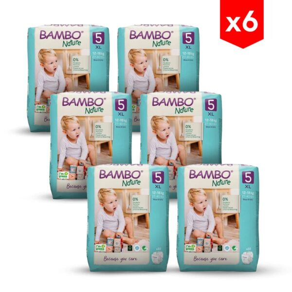 Pañal Bambo Nature Talla 5, XG x 22 (12-18kg) combo x6