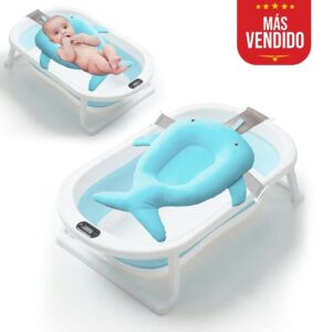 Bañera Retractil con Termómetro Celeste B15 Úpale + Malla de Baño Ballena Acolchada Celeste Úpale más vendido nuevo