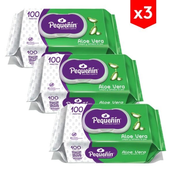 Toallitas Húmedas Pequeñin Aloe Natural x 100 combo 3 unidades