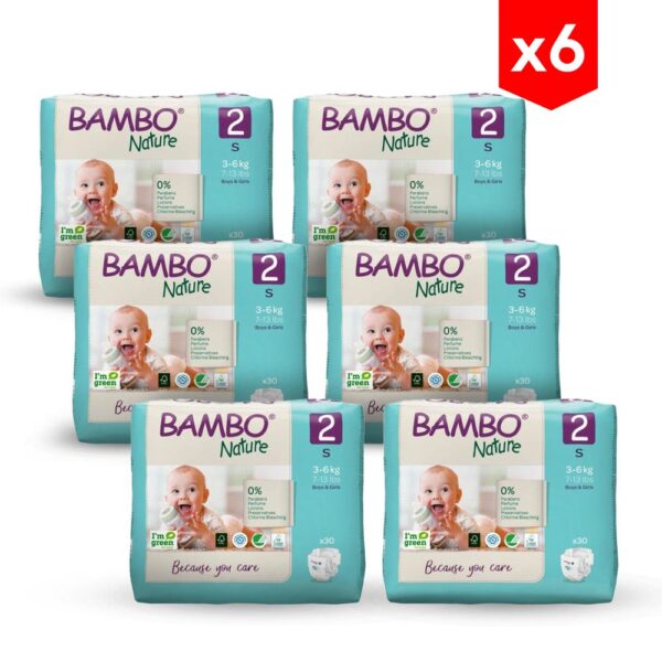 Pañal Bambo Nature Talla 2, P x 30 (3-6 kg) combo x6