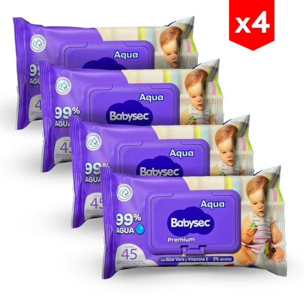 Pañitos Babysec Aqua Premium x 45 unidades combo x 4 unidades