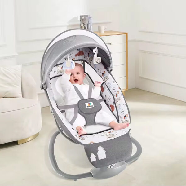 Mecedora Mastela Deluxe Gris Pinguino Creciendo Juntos uso