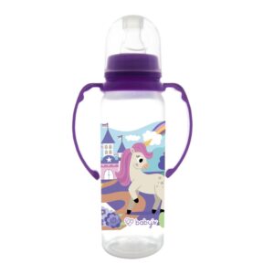 Biberón Babys 8/9 Onz Con Agarradera Estampado Unicornio Morado 3M+