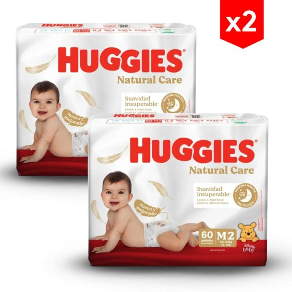 Pañal Huggies Natural Care M x 60 combo x2