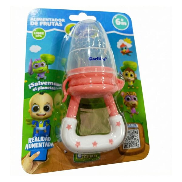 Alimentador de frutas Carlitos (Chupa Frutas) +6m Rosado empaque