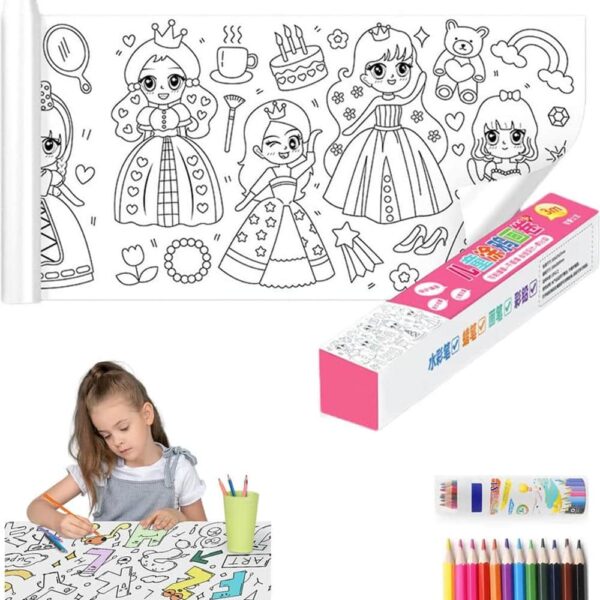 Rollo De Papel Para Colorear Mundo Princesa 30cm x 3 metros adhesivo colores