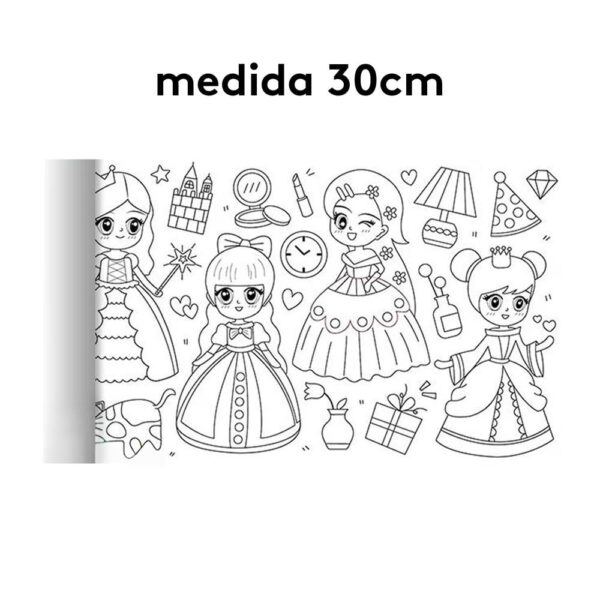 Rollo De Papel Para Colorear Mundo Princesa 30cm x 3 metros adhesivo medida