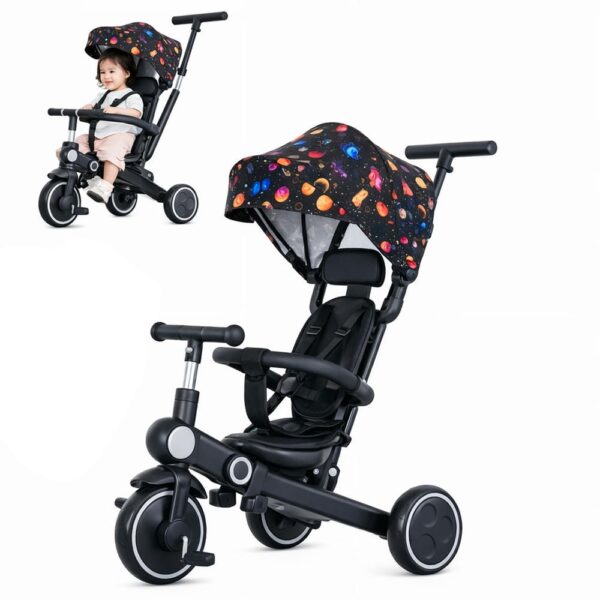 Coche Triciclo Negro Gatito Espacial 7 En 1 Plus Úpale