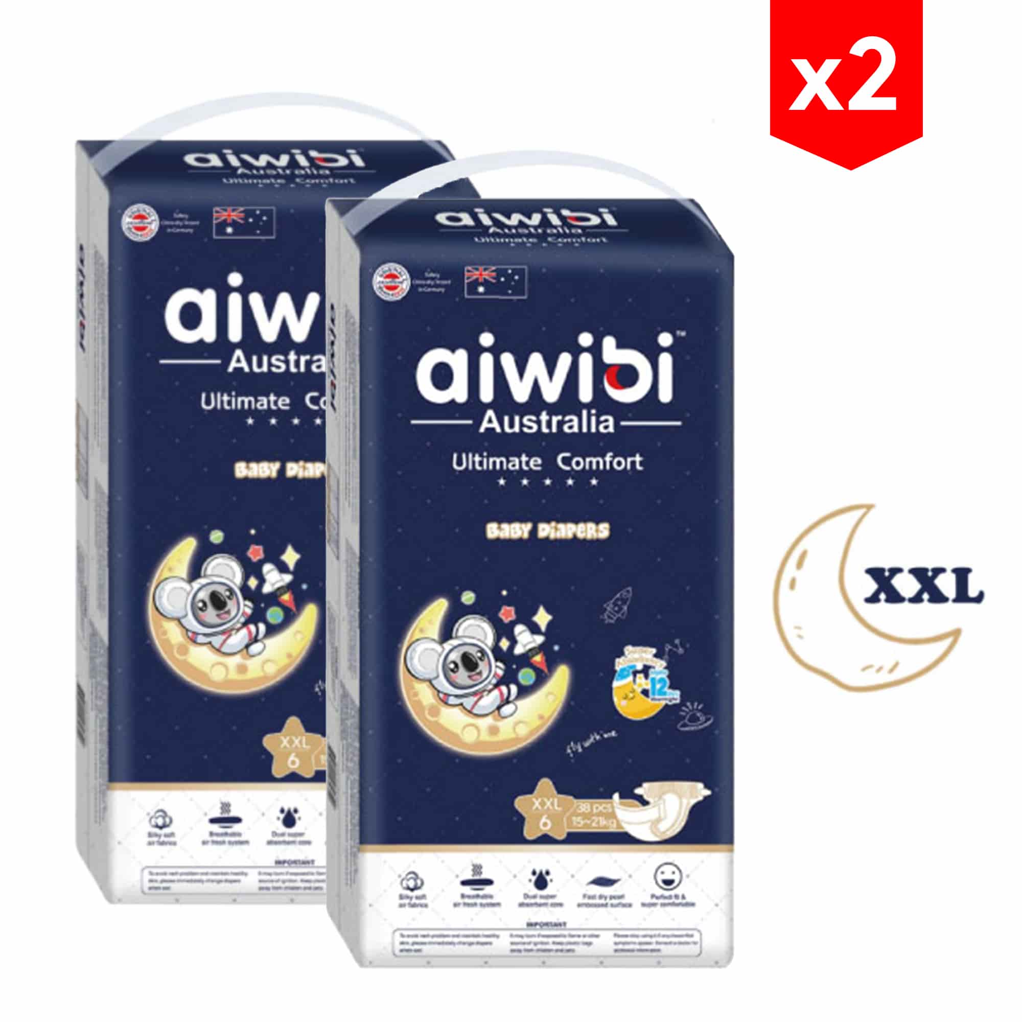 Pañales Aiwibi Ultimate Comfort XXL x 38 (15-21Kg) combo x2