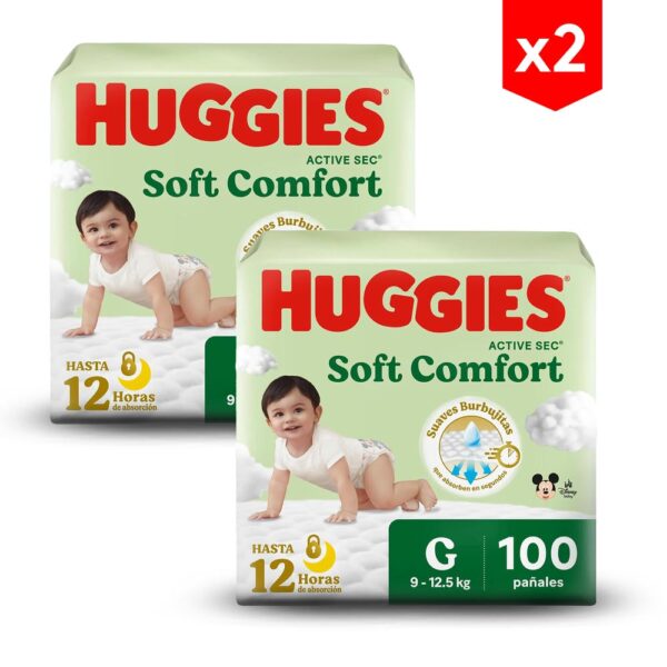 Pañal Huggies Active Sec Soft Comfort G x 100 combo x2