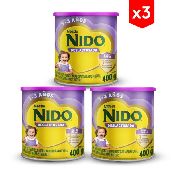 NIDO® 1+ Leche Deslactosada Lata x 400g combo x3