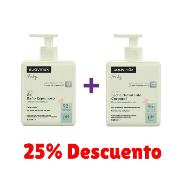 Combo Leche Hidratante Corporal Suavinex 500ml más Gel-Crema de Baño Suave Suavinex 500ml