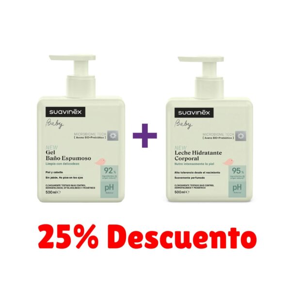 combo Leche Hidratante Corporal Suavinex 500ml más Gel de Baño Espumoso Suavinex 500ml