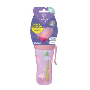 Vaso Babys Boquilla Rígida 350ml + Cepillo Dental Rosado