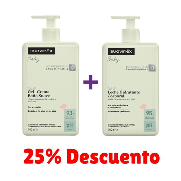 combo Gel-Crema de Baño Suave Suavinex 750ml más Leche Hidratante Corporal Suavinex 750ml