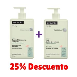 combo Gel de Baño Espumoso Suavinex 750ml más Leche Hidratante Corporal Suavinex 750ml