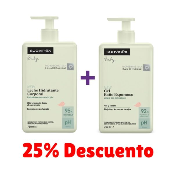 combo Gel de Baño Espumoso Suavinex 750ml más Leche Hidratante Corporal Suavinex 750ml
