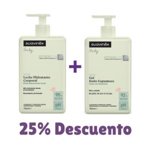 combo Gel de Baño Espumoso Suavinex 750ml más Leche Hidratante Corporal Suavinex 750ml