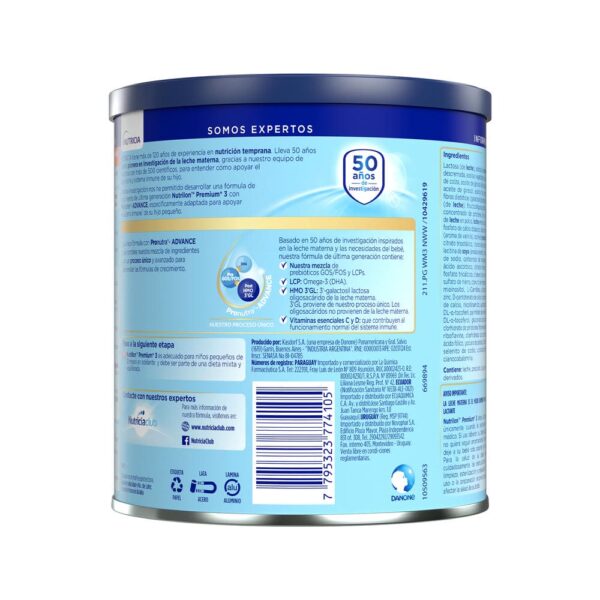 Nutrilon ® Premium+ 3 Fórmula de crecimiento, Lata de 800g nueva presentación vista lateral propiedades