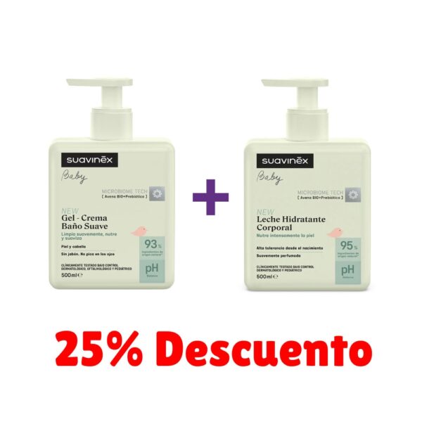 Leche Hidratante Corporal Suavinex 500ml + Gel-Crema de Baño Suave Suavinex 500ml 25% de descuento