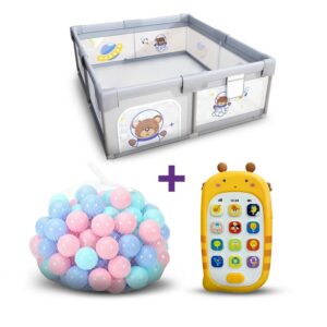Combo Corral para bebé Funkids Espacio Gris 150x180cm Úpale + Pelotas de Plástico x 90 unidades (pastel) Amor de mamá + Juguete Teléfono Musical Abeja Úpale