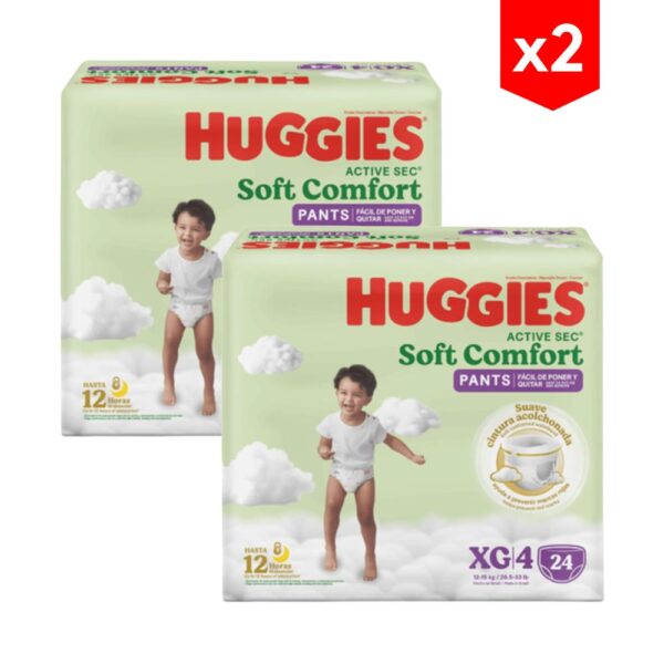 Pañal Huggies Active Sec Soft Comfort Pants XG x24 combo x2