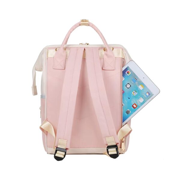 Mochila Pañalera Con Bolsillo Térmico Rosada Creciendo Juntos uso bolsillo