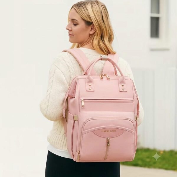 Pañalera Mochila Amanda Rosa Baby Land uso espalda