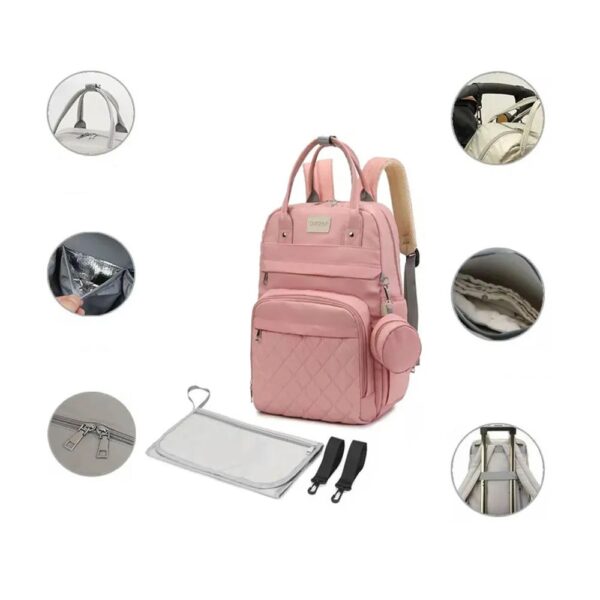 Pañalera Mochila Turin Rosa Baby Land partes