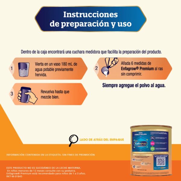 Fórmula de crecimiento Enfagrow Premium Sabor Natural Etapa 3 - Lata 375g instrucciones