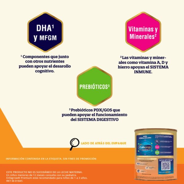 Fórmula de crecimiento Enfagrow Premium Sabor Natural Etapa 3 - Lata 375g componentes