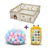 Combo Corral Para Bebé Funkids Puerco Espin Beige 150×180 Cm Úpale + Pelotas de Plástico x 90 unidades + Juguete Teléfono Musical Abeja Úpale