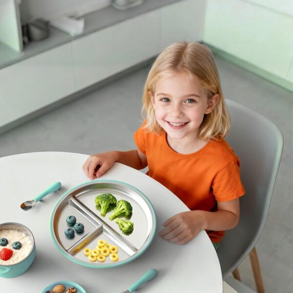 Plato Acero Inoxidable Turquesa Úpale uso niña