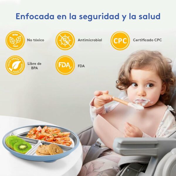 Plato Acero Inoxidable Celeste Úpale enfoque