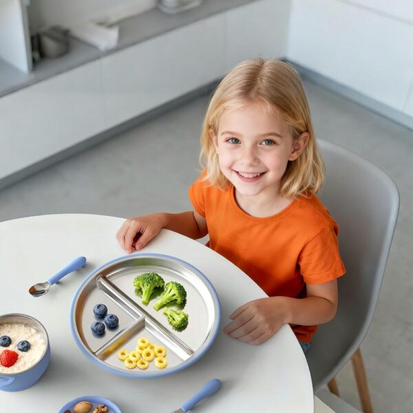 Plato Acero Inoxidable Celeste Úpale uso niña