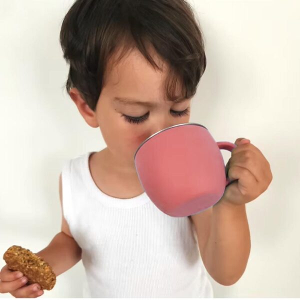 Taza Acero Inoxidable Rosa uso